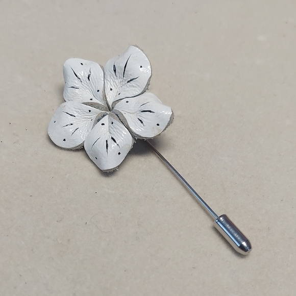 Jewelry - Leather White Lily Stick Pin | Hand-Painted Floral Hat Pin